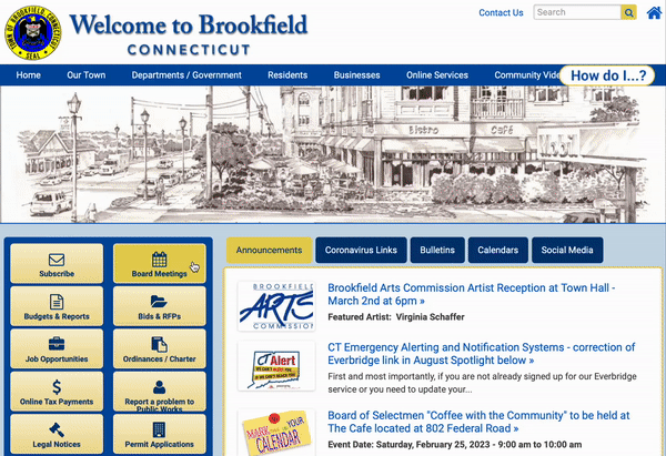 animated gif of how Brookfield, CT did to create a landing page for their archive