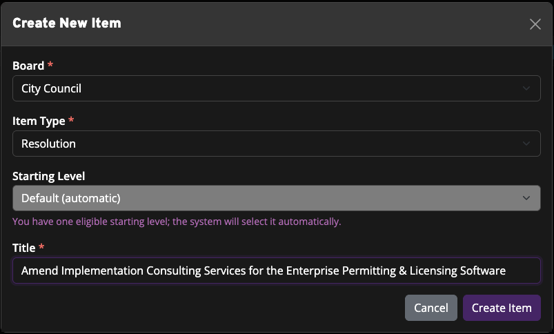 Prompt for creating a new item